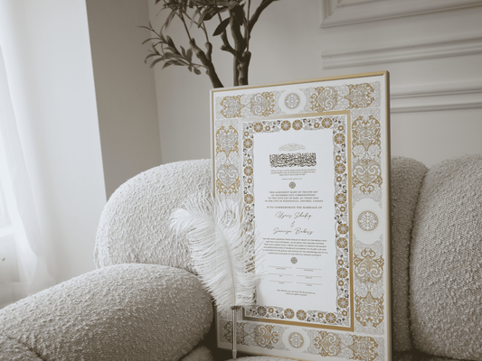 BUNDLE: SANIYA Gold Nikah Contract Gold Painted + Frame + Feather Pen