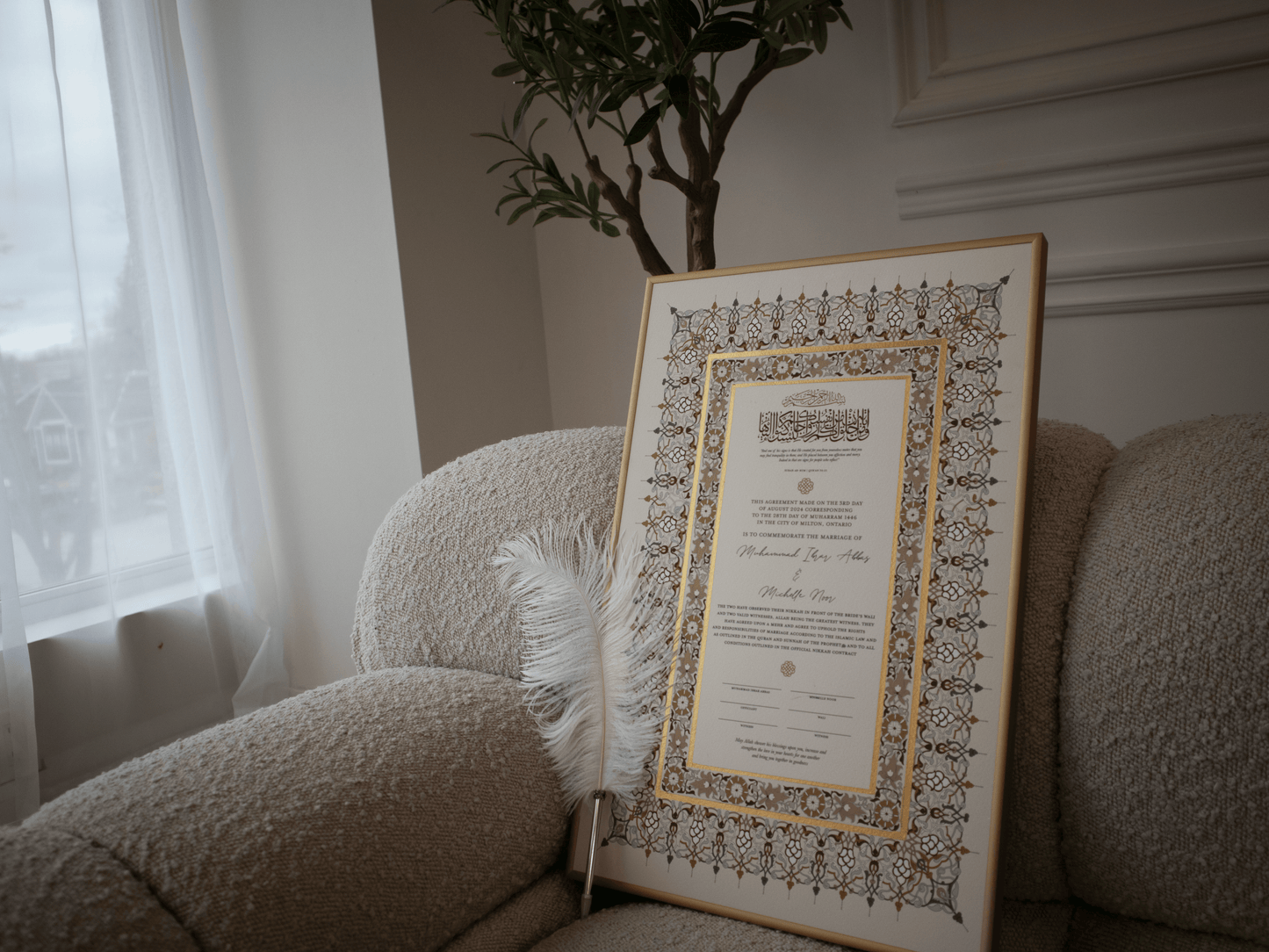 BUNDLE: SHUMAYAL Gold Nikah Contract Gold Painted + Frame + Feather Pen