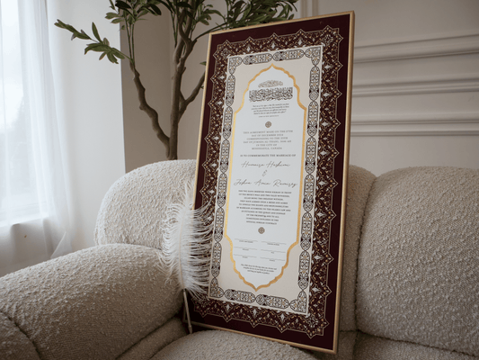 BUNDLE: NAYAB Rose Nikah Certificate Gold Painted + Frame + Feather Pen