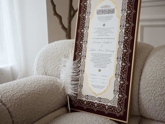 BUNDLE: NAYAB Rose Nikah Certificate Gold Painted + Frame + Feather Pen